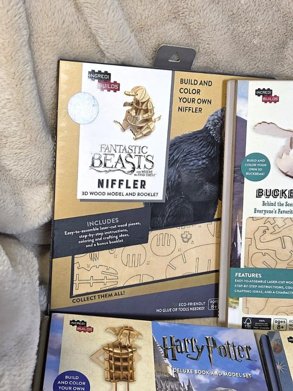 x4 Harry Potter Incredi Builds 3D Wooden Puzzles Dobby Niffler Snitch MINT #F